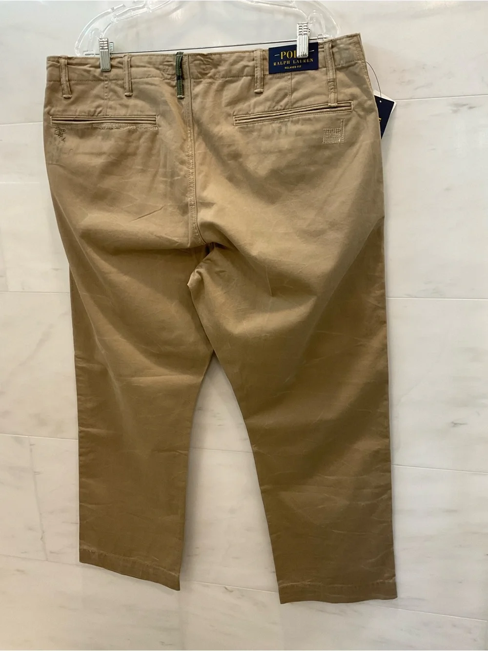 POLO Ralph Lauren KHAKI Distressed Repaired Relaxed Fit Chino Pants sz 38-30 T86